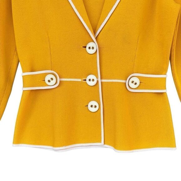 Jones New York Signature Bright Yellow 3/4 Sleeve Stretch Cardigan Women Small - Picture 2 of 10